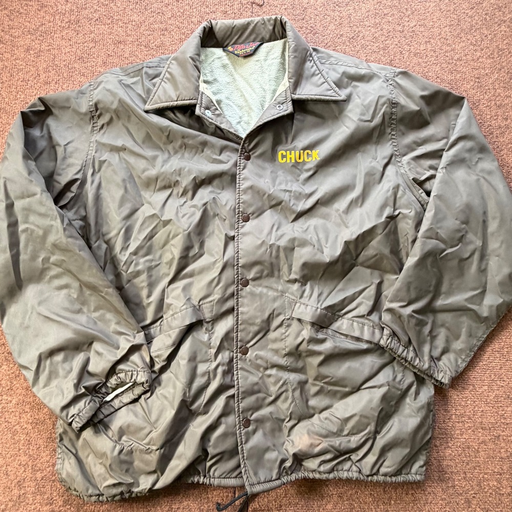 Vintage Pla-Jac Dunbrooke Muskegon Pistol Rifle Club Coaches Jacket Brown Large
